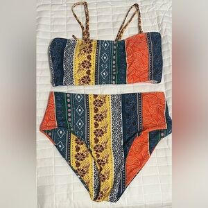 SHEIN Tribal Bandeau High Rise Bikini removable straps tie back Size Medium